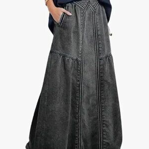 Charcoal Frayed A-Line Maxi Skirt With Pockets